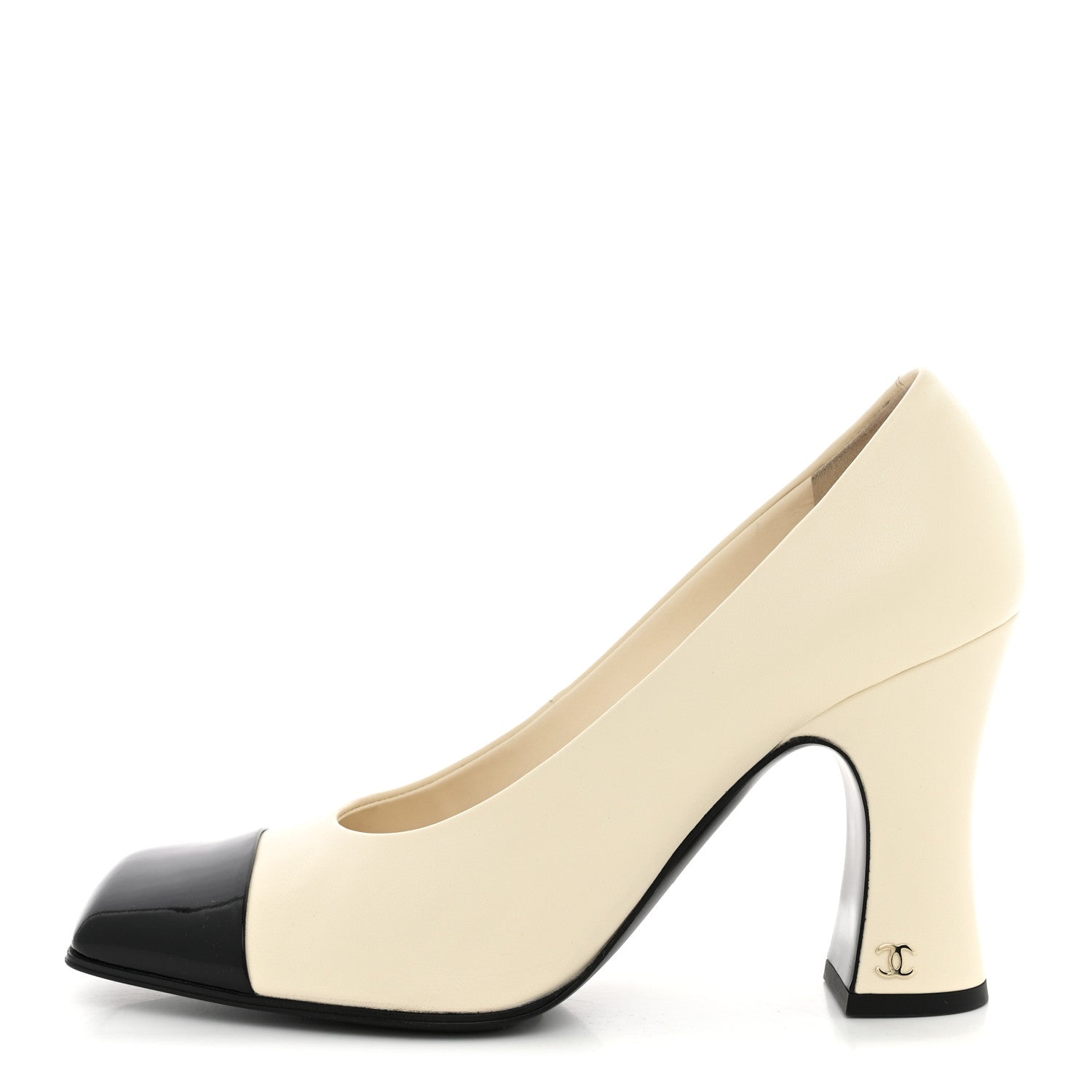 Chanel Lambskin Patent Calfskin Cap Toe Pumps 39.5 Ivory Black 1 of 13