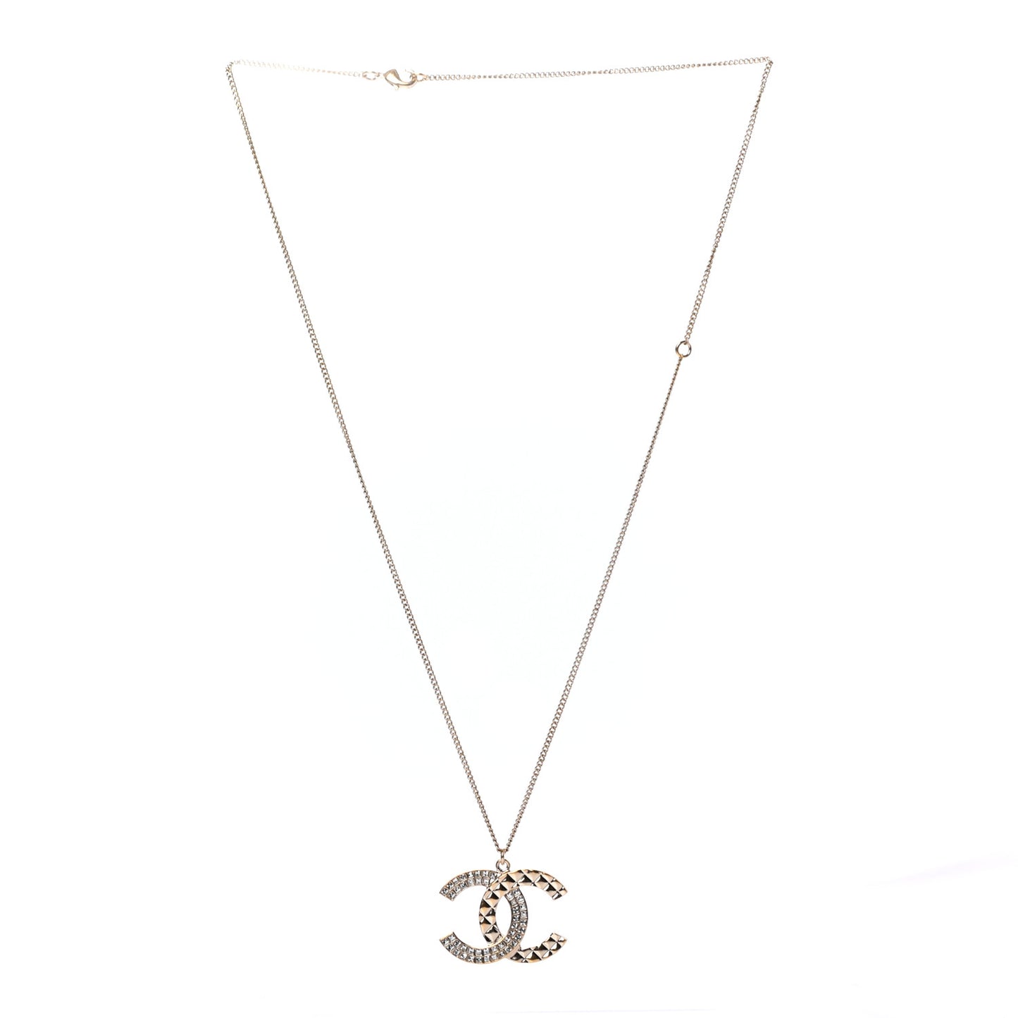 Baguette Crystal Quilted CC Pendant Necklace Gold