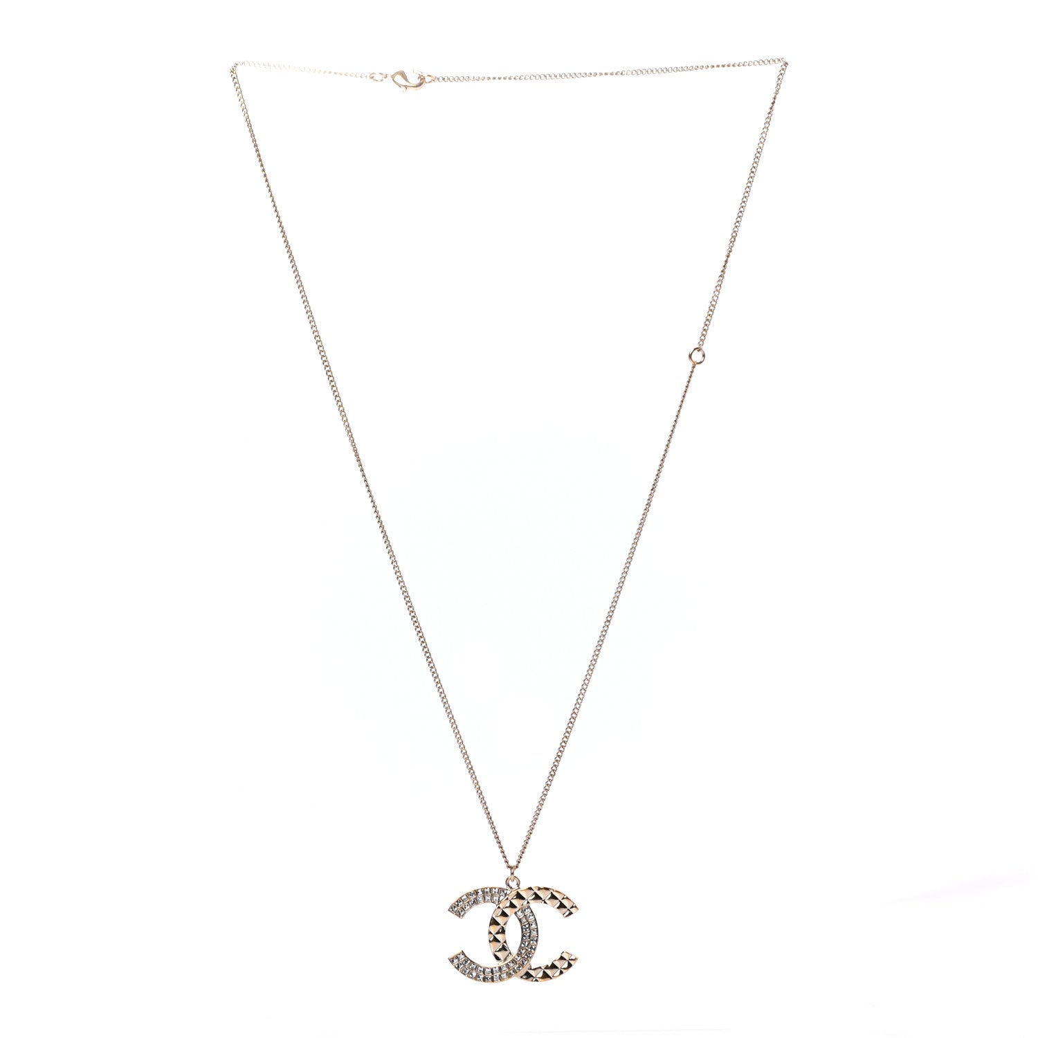 Chanel Baguette Crystal Quilted CC Pendant Necklace Gold 3 of 5