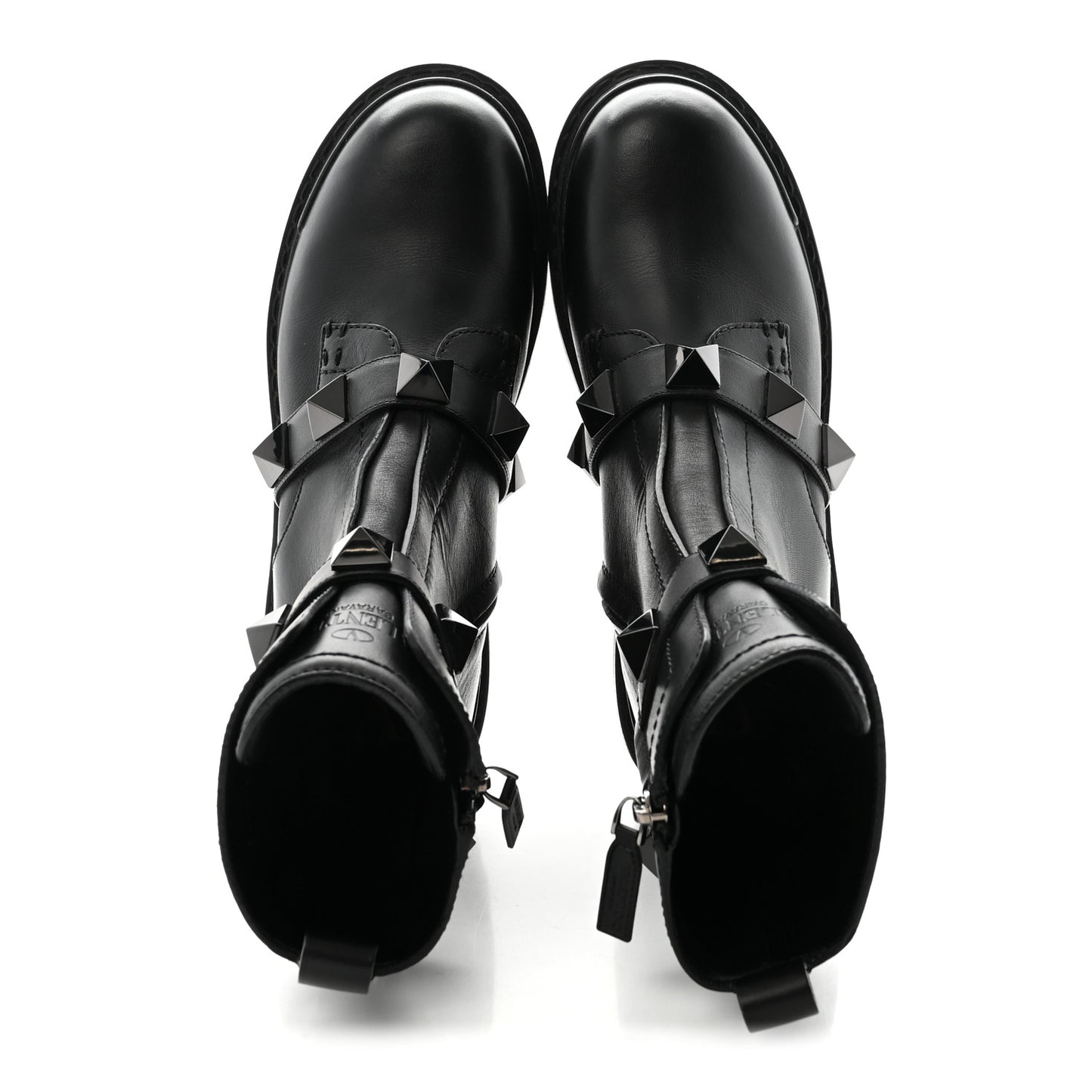 Calfskin Tonal Roman Stud 20/40mm Combat Boots 38.5 Black
