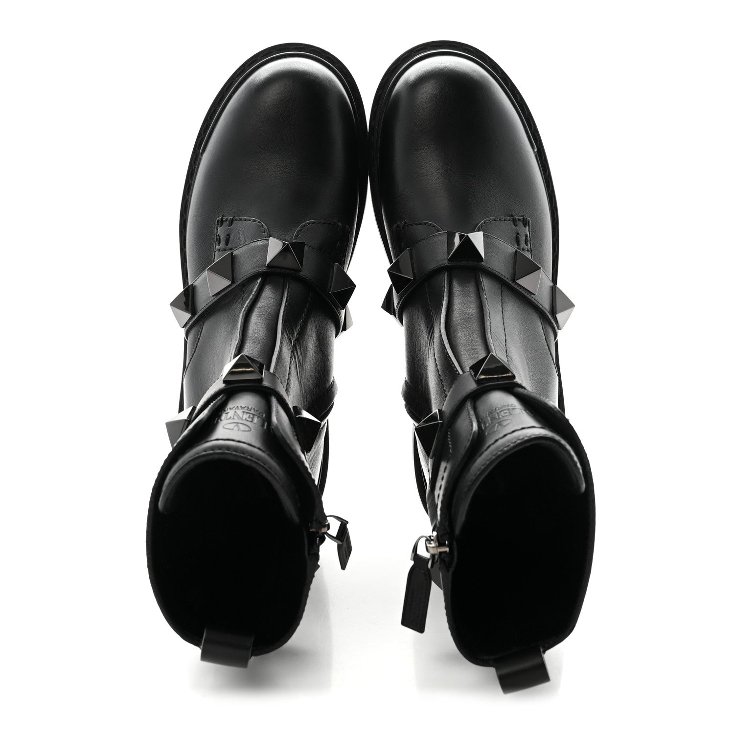 Valentino Garavani Calfskin Tonal Roman Stud 20/40mm Combat Boots 38.5 Black 2 of 9
