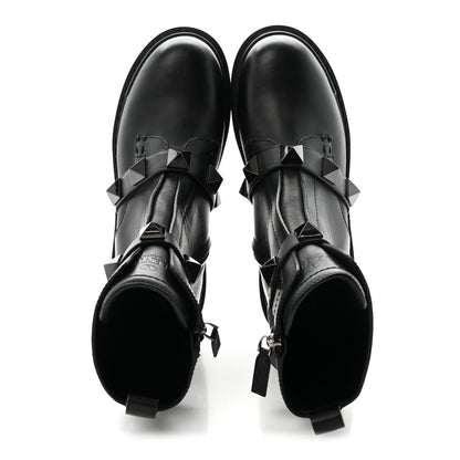 Valentino Garavani Calfskin Tonal Roman Stud 20/40mm Combat Boots 38.5 Black 2 of 9
