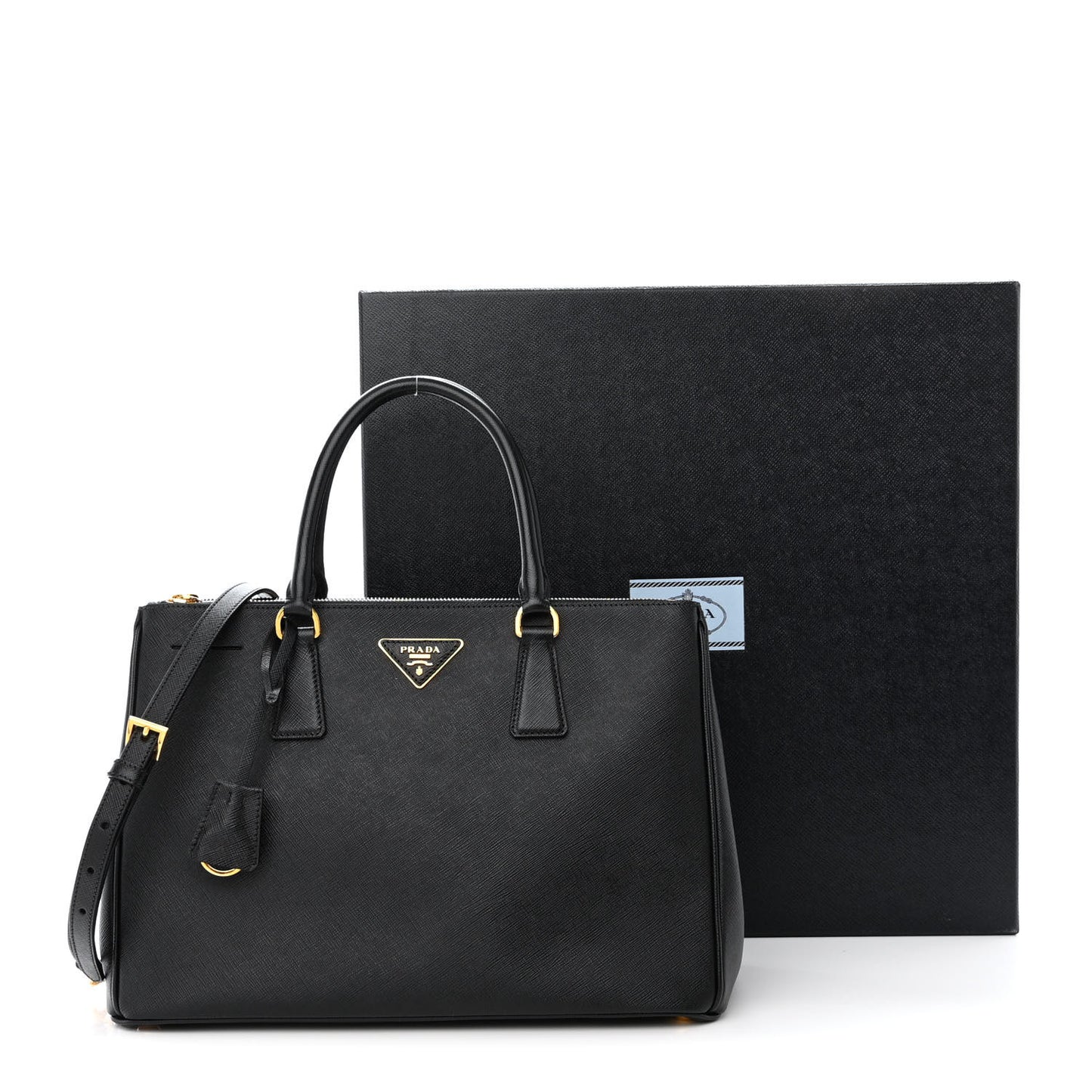 Saffiano Lux Medium Galleria Double Zip Tote Black
