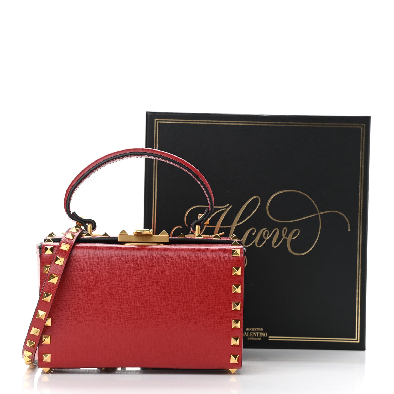Valentino Garavani Grainy Calfskin Rockstud Alcove Box Top-Handle Bag Rouge Pur 12 of 12