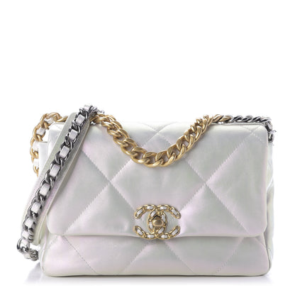 Chanel Iridescent Calfskin Quilted Medium 19 Flap White 1 of 9