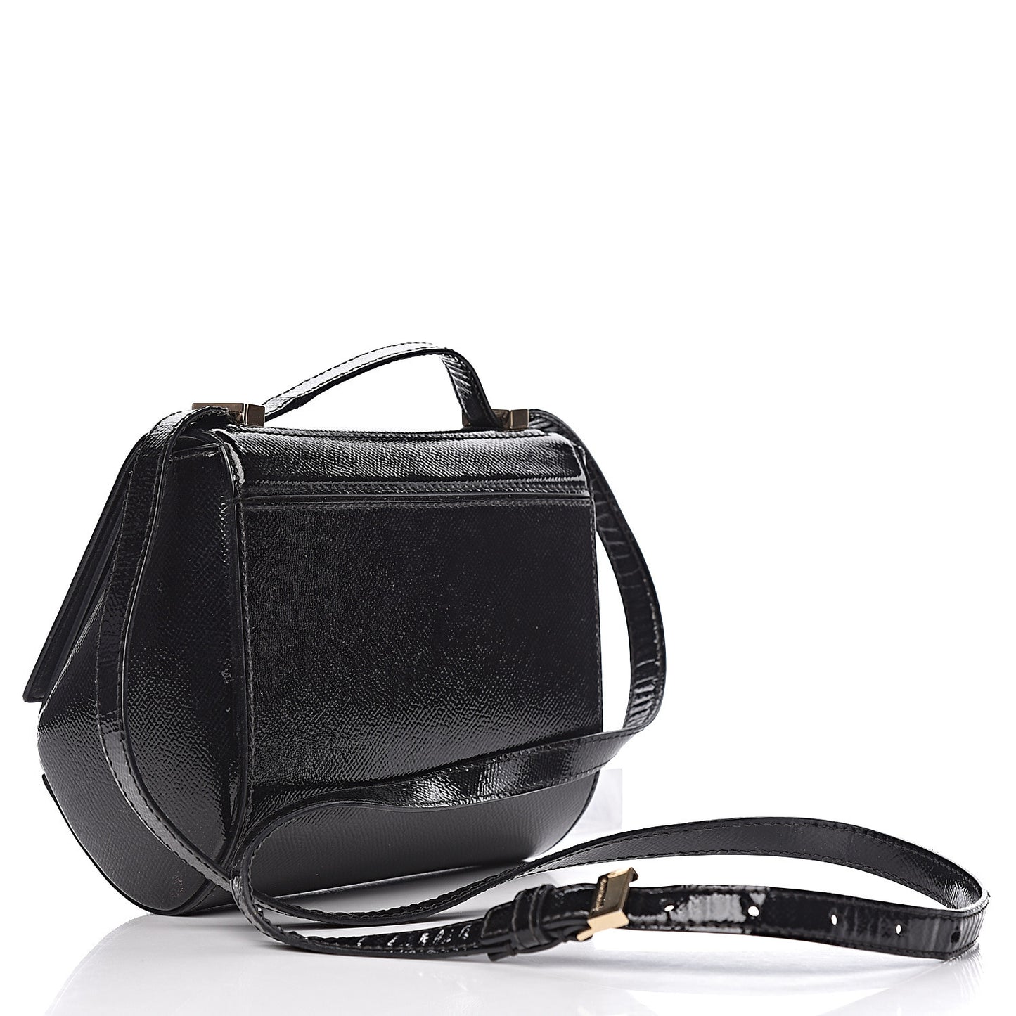 Textured Patent Calfskin Mini Pandora Box Crossbody Bag Black