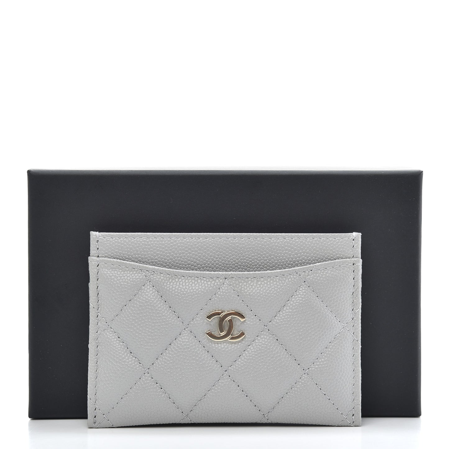 Caviar Quilted Card Holder Grey
