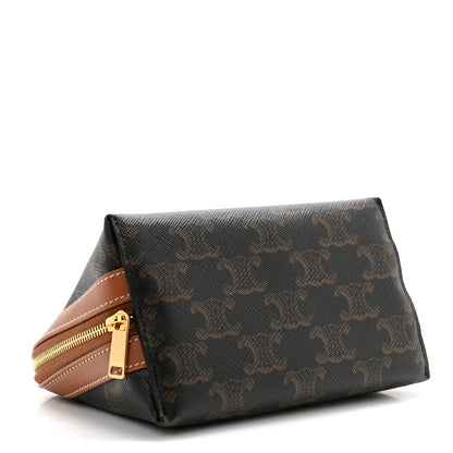 Celine Triomphe Canvas Calfskin Small Cosmetic Pouch Tan 4 of 9