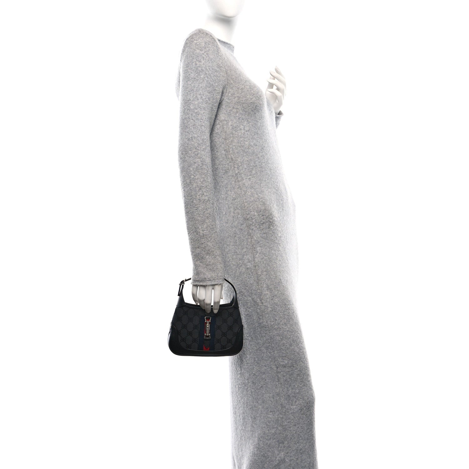 Gucci X BALENCIAGA BB Monogram Calfskin Web Mini Jackie 1961 Hobo Black 2 of 11