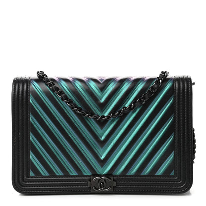 Chanel Calfskin Painted Chevron Embossed Boy Wallet On Chain WOC Black 1 of 4