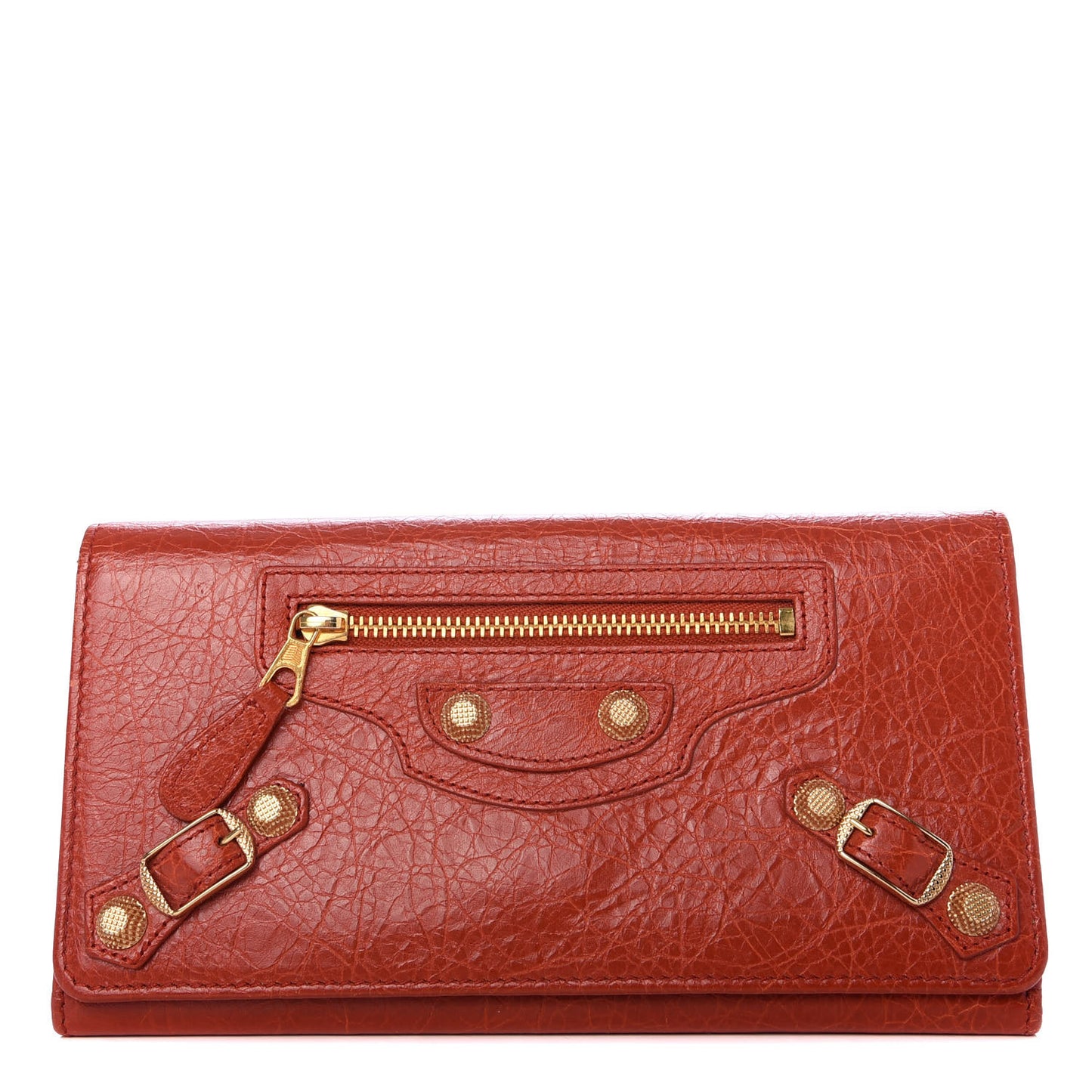 Agneau Giant 12 Gold Hardware Money Wallet Rouge Ambre