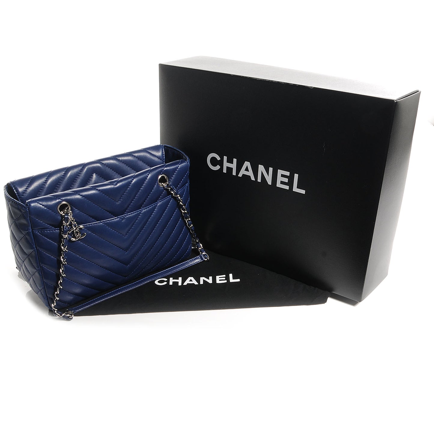 Lambskin Surpique Chevron Small Tote Dark Blue