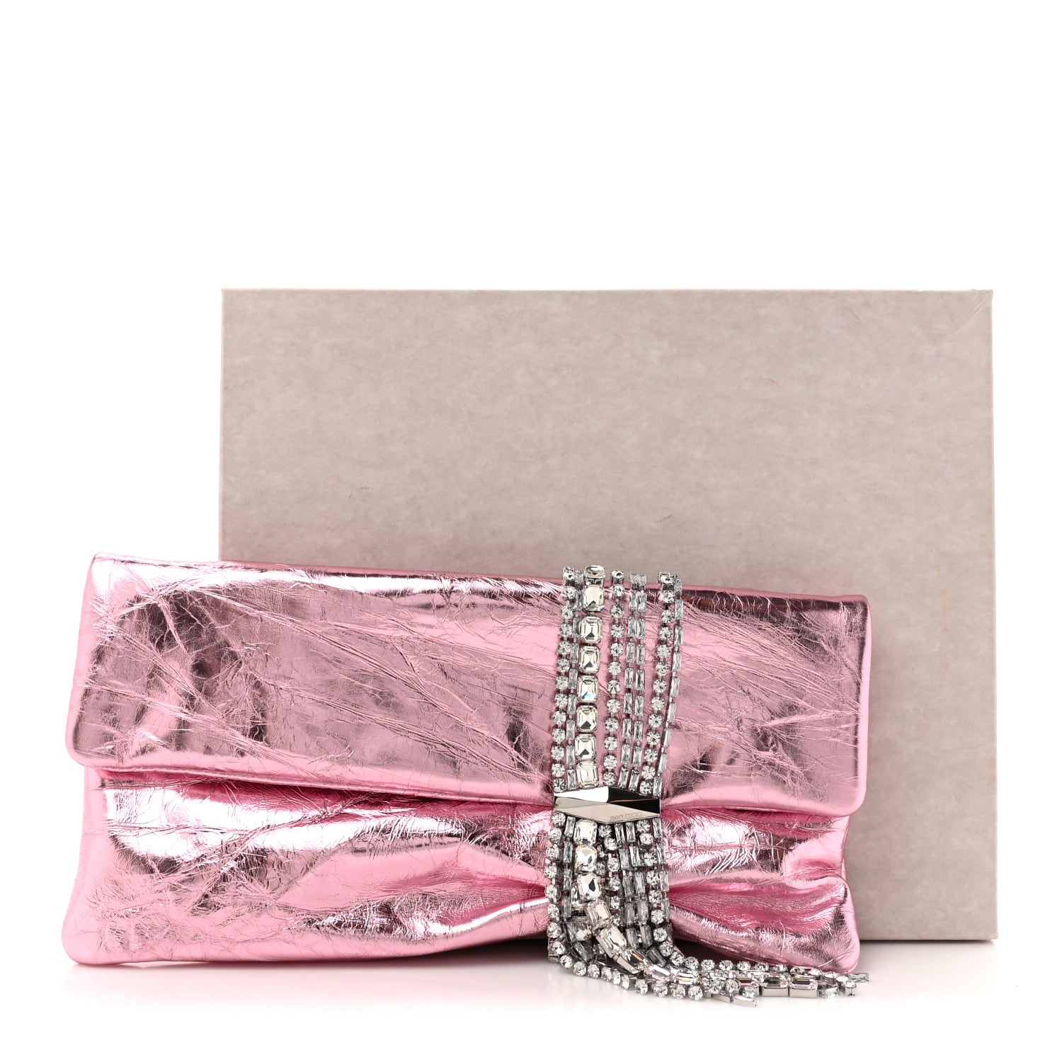 Jimmy Choo Vintage Metallic Calfskin Crystal Zandra Clutch Bag Rose Silver 7 of 7