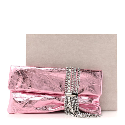 Jimmy Choo Vintage Metallic Calfskin Crystal Zandra Clutch Bag Rose Silver 7 of 7