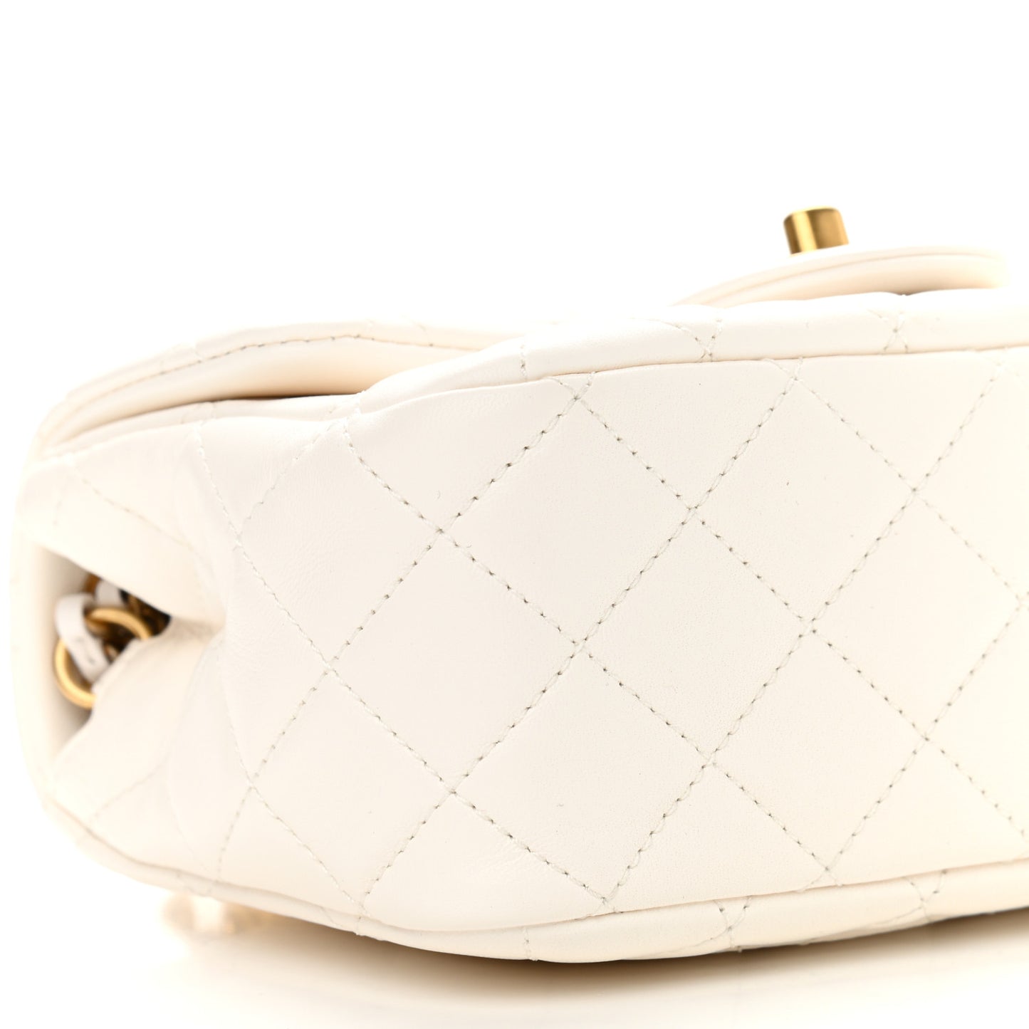 Lambskin Quilted Mini Pearl Crush Flap White