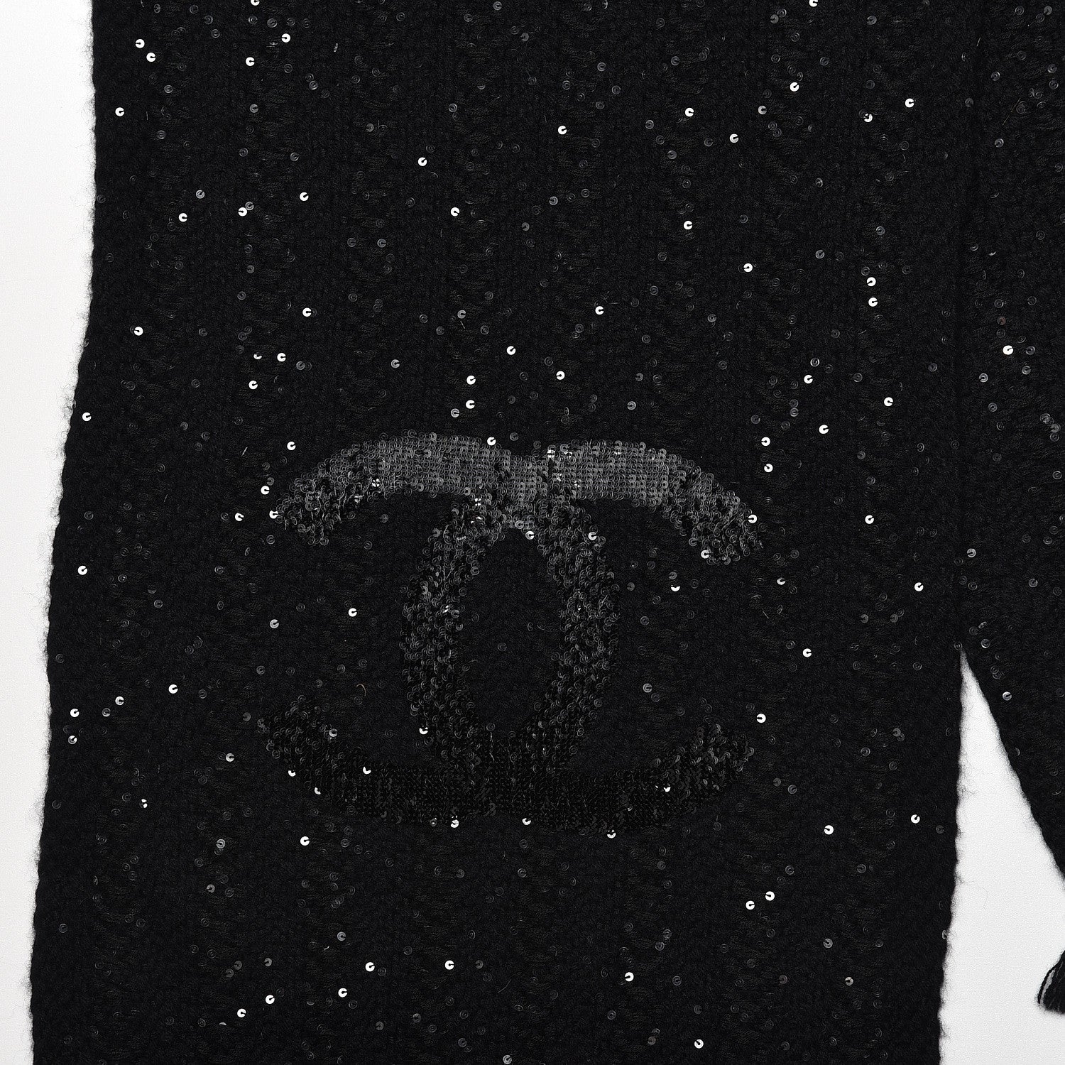 Chanel Cashmere Silk Sequin CC Scarf Black 4 of 7