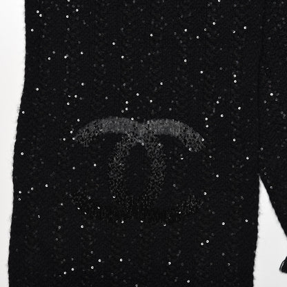 Chanel Cashmere Silk Sequin CC Scarf Black 4 of 7