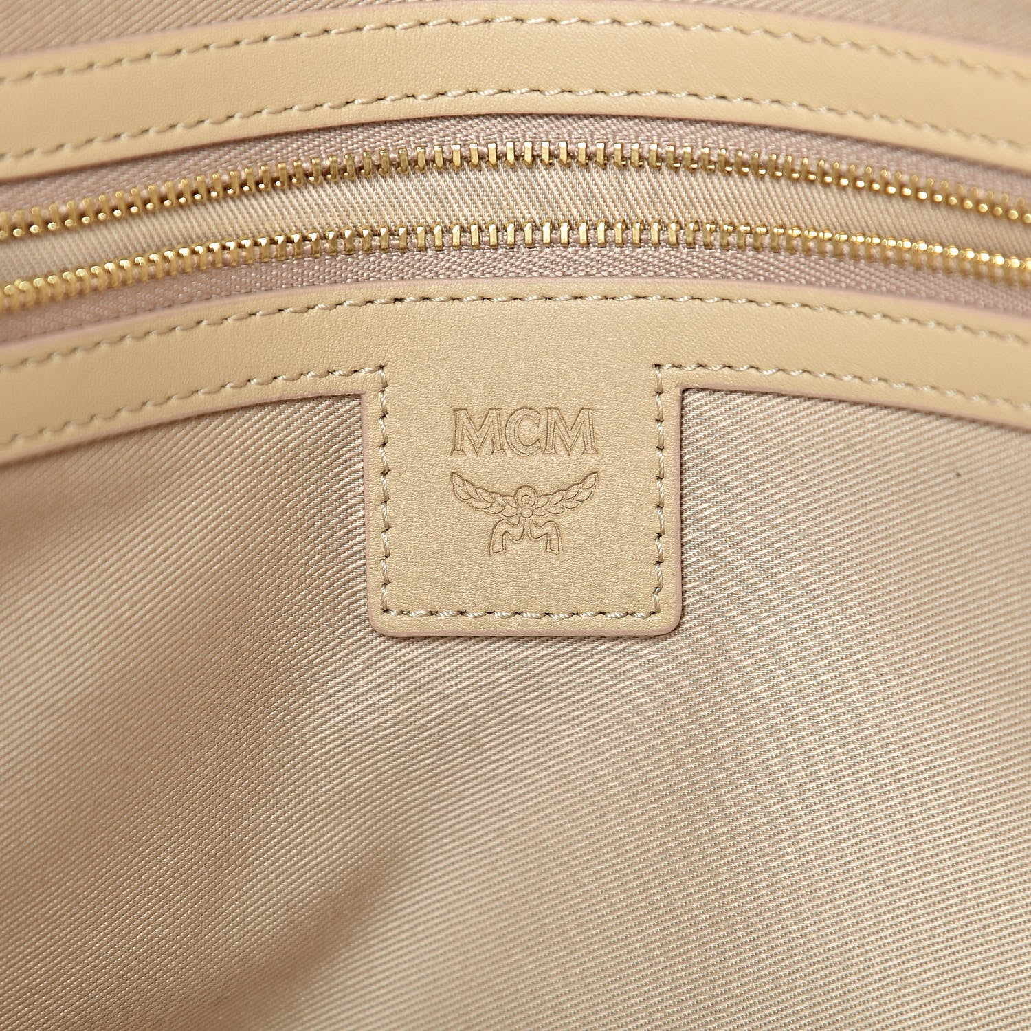 MCM Visetos Spot Stripped Medium Shopping Tote Beige White 6 of 10