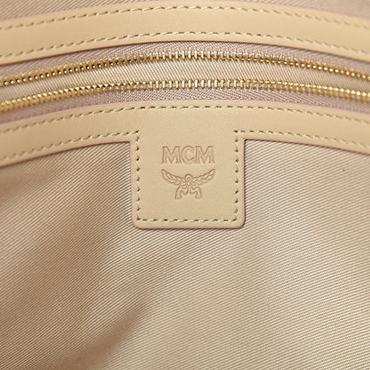 MCM Visetos Spot Stripped Medium Shopping Tote Beige White 6 of 10