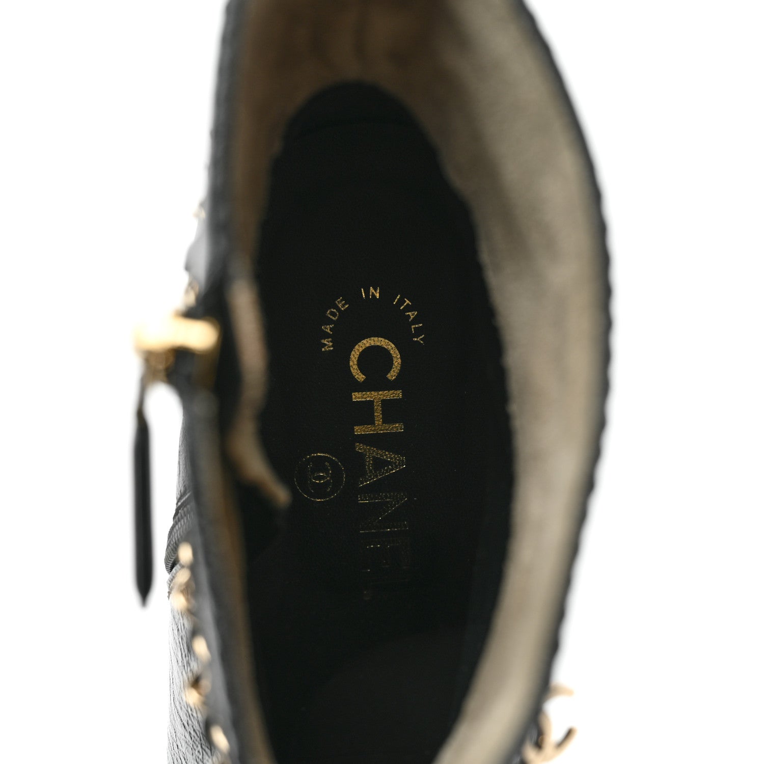 Chanel Crumpled Calfskin Cap Toe Chain Short Boots 38.5 Black 7 of 7