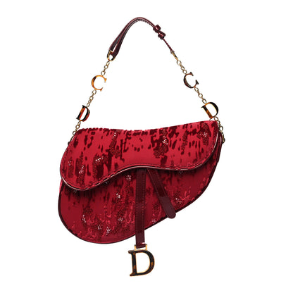 Christian Dior Velvet Beaded Saddle Bag Red 1 of 9