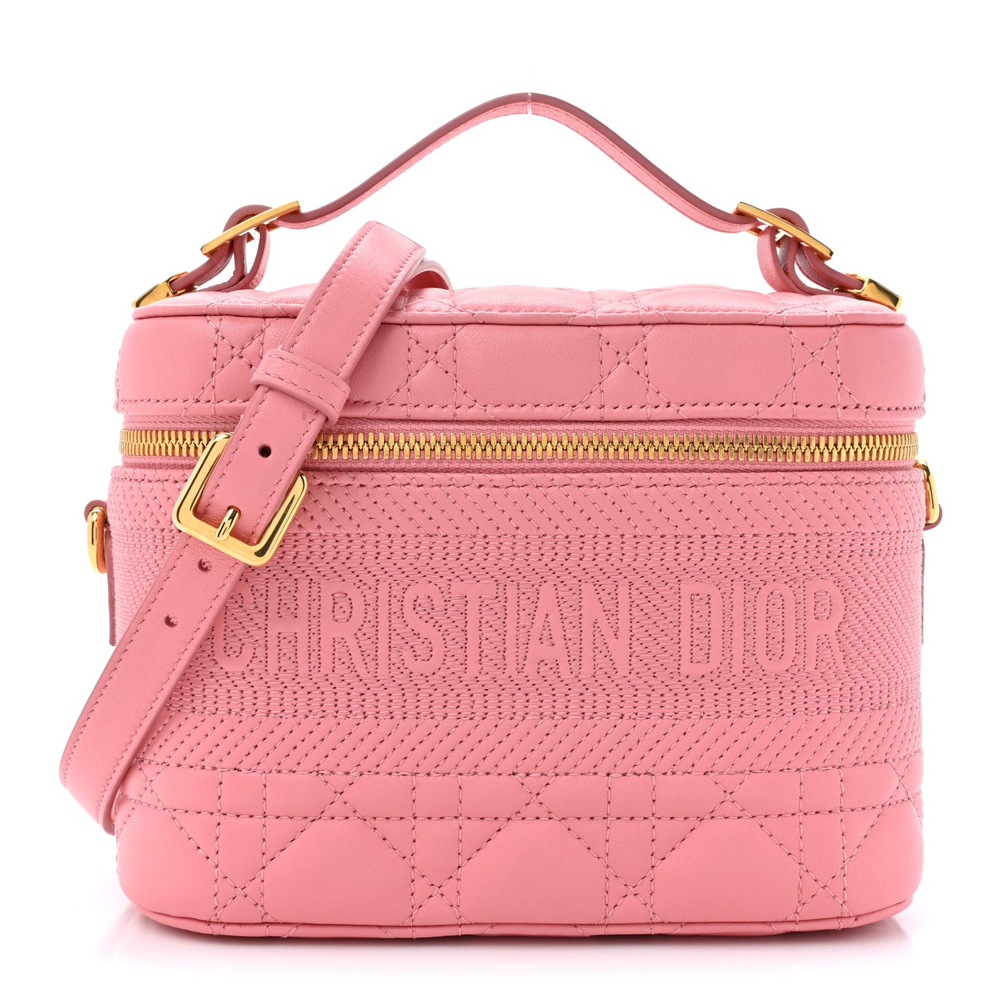 CHRISTIAN DIOR Lambskin Cannage Small Diortravel Vanity Case Pink