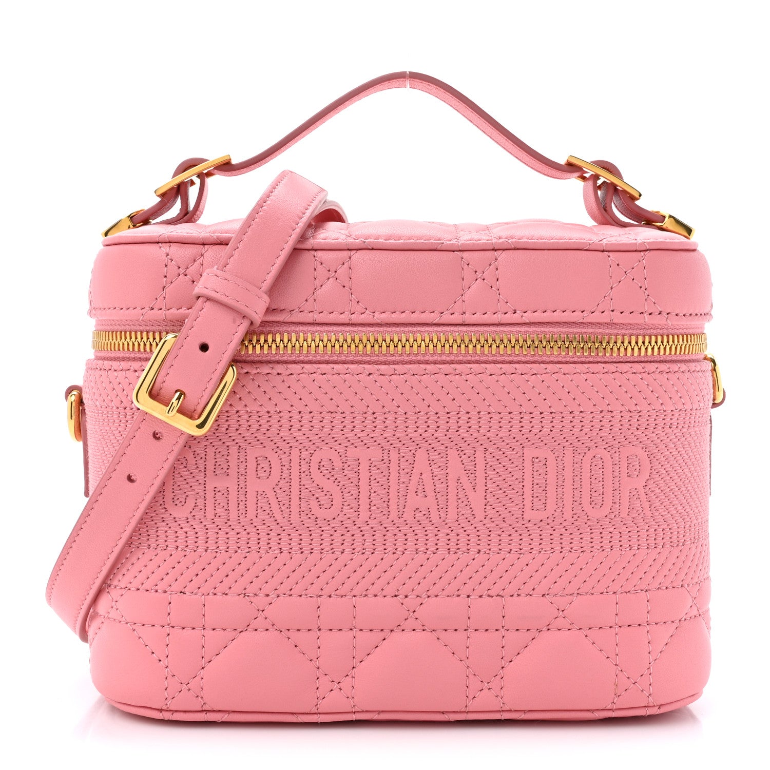 Christian Dior CHRISTIAN DIOR Lambskin Cannage Small Diortravel Vanity Case Pink 1 of 10