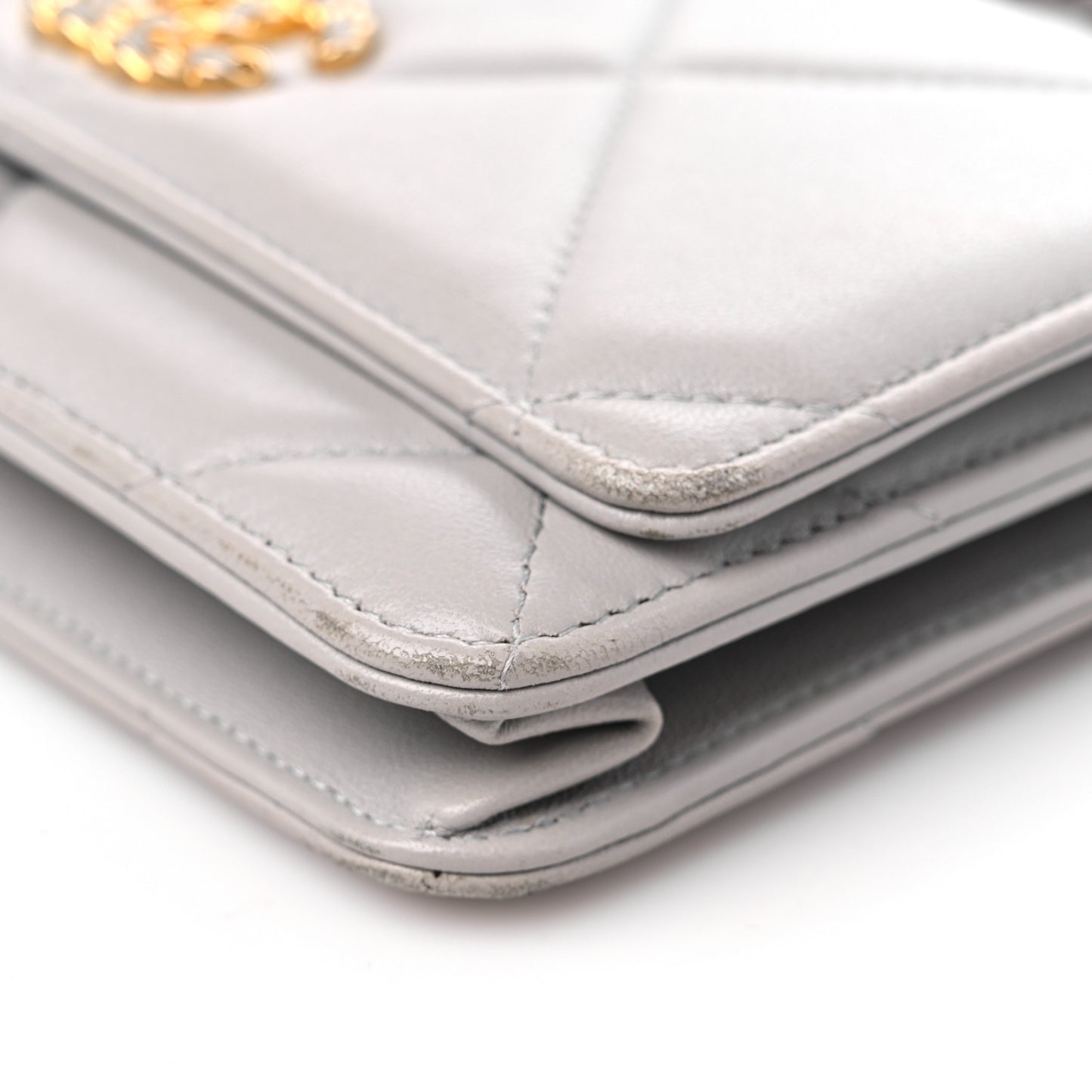Lambskin Quilted Chanel 19 Wallet On Chain WOC Grey