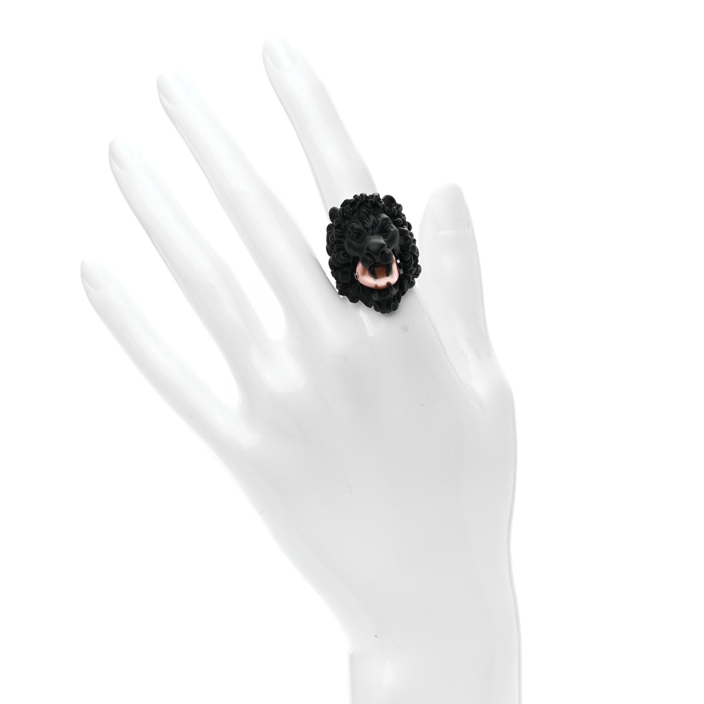 Glass Pearl Lion Head Ring 7 Black Pink