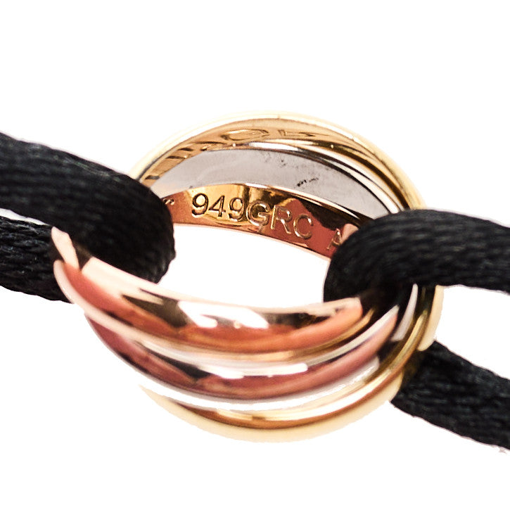 Cartier 18k Pink Yellow White Gold Trinity Adjustable Cord Bracelet Black 6 of 7