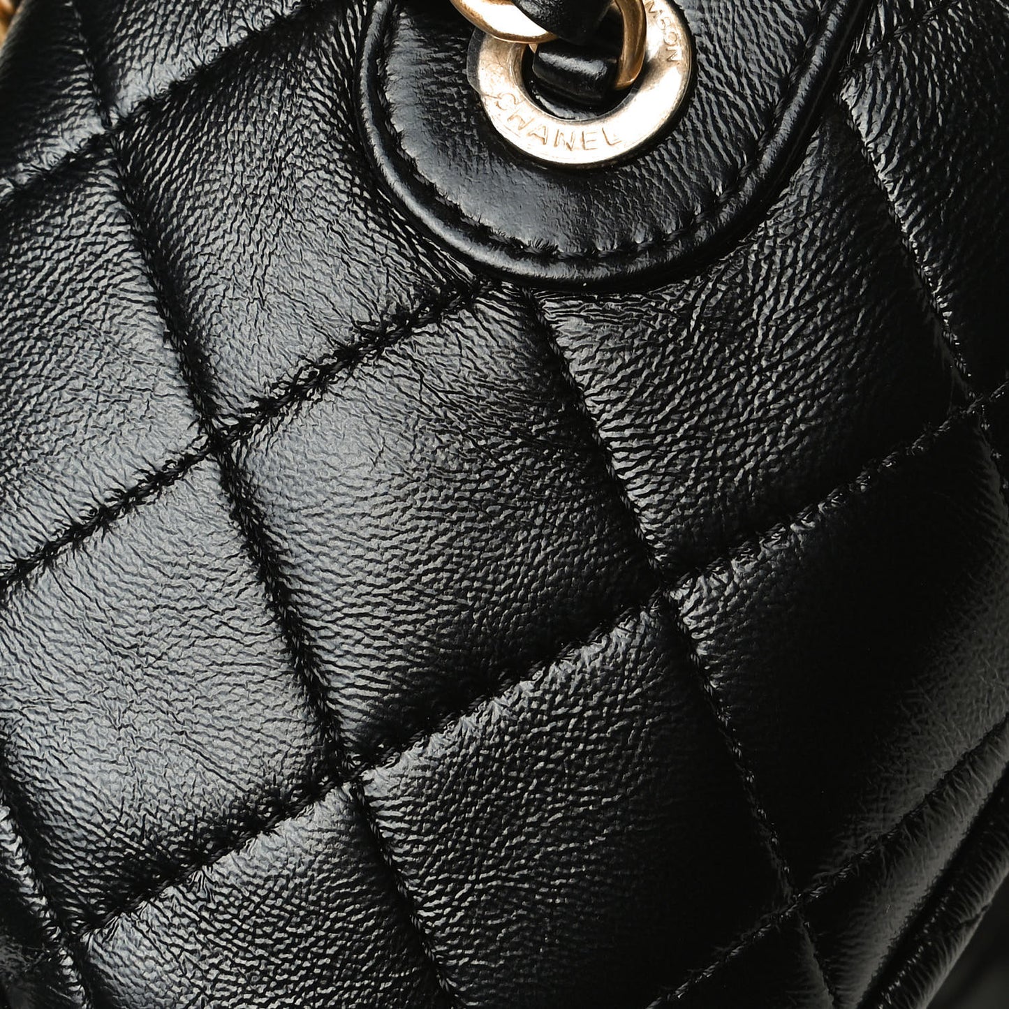 Shiny Lambskin Quilted Fashion Therapy Bowling Bag Black