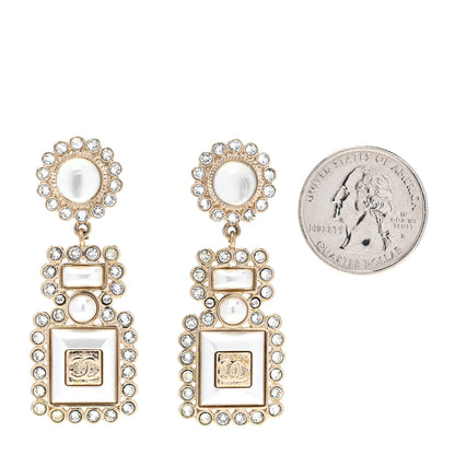 Chanel Resin Crystal Pearl Perfume Bottle Drop Earrings Gold White 2 of 4
