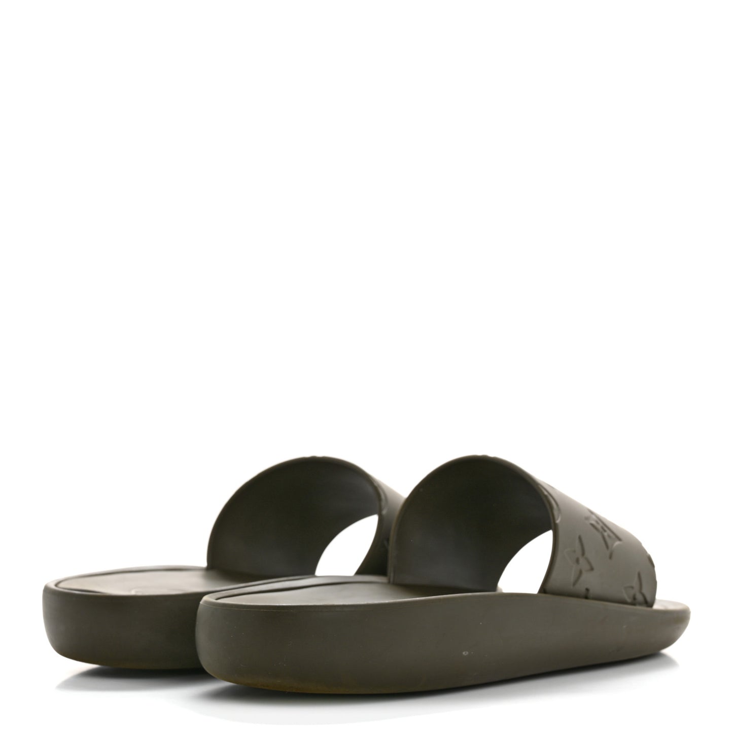 Rubber Monogram Embossed Sunbath Flat Mule 37 Kaki