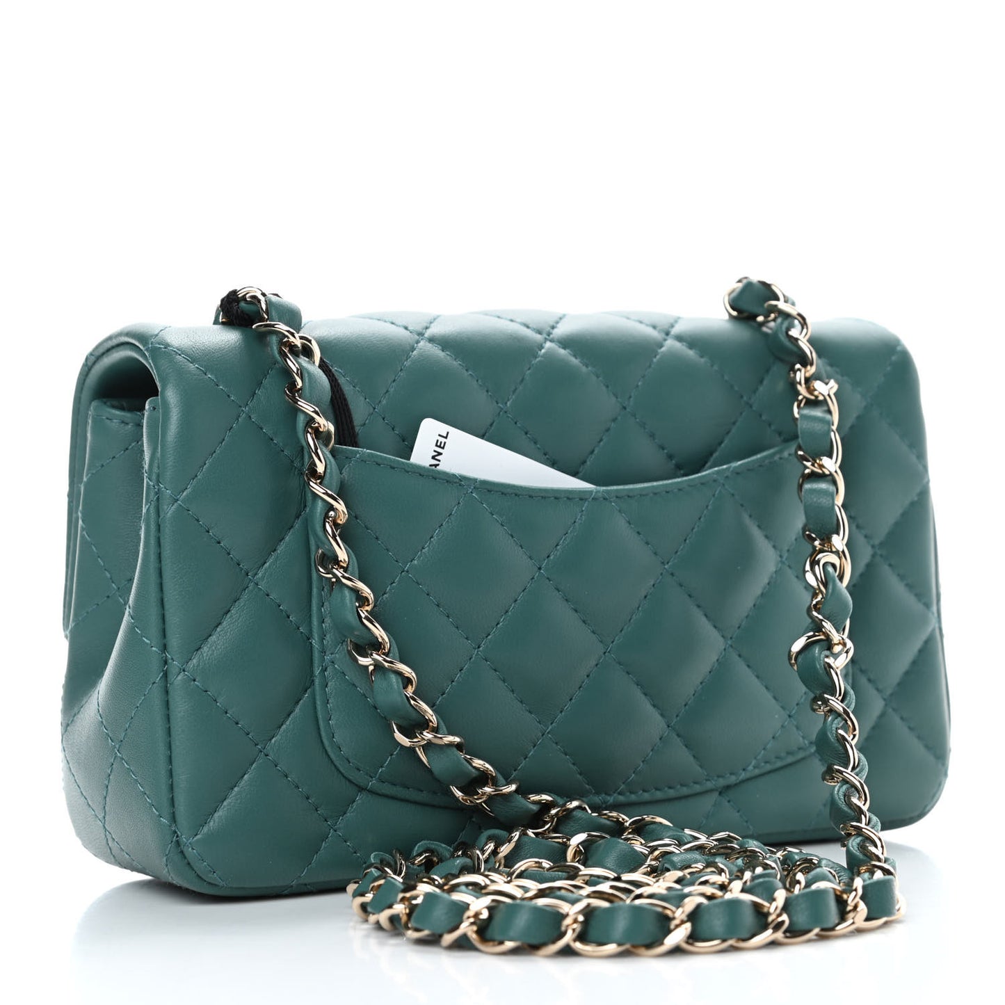 Lambskin Quilted Mini Rectangular Flap Green