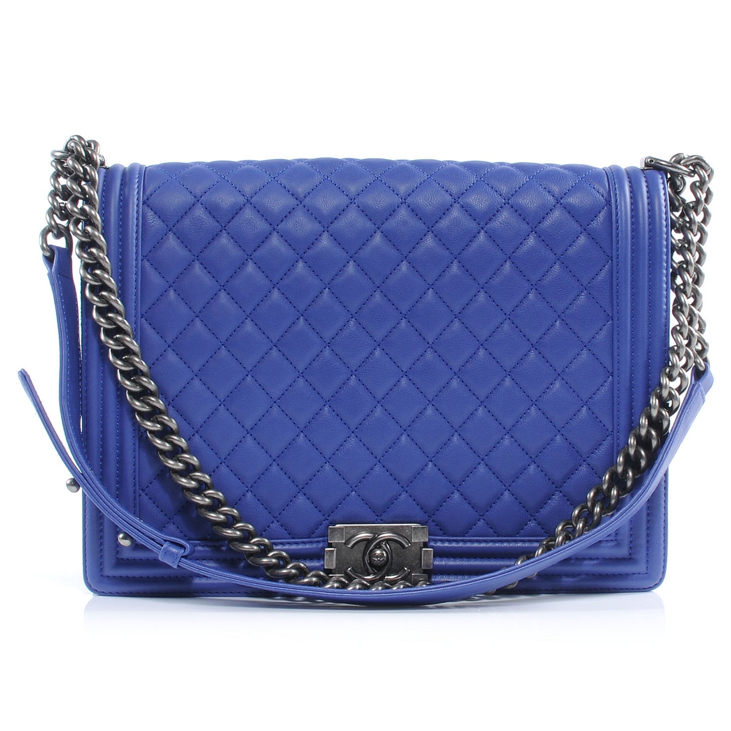 Calfskin Quilted Large Boy Flap Blue Fonce