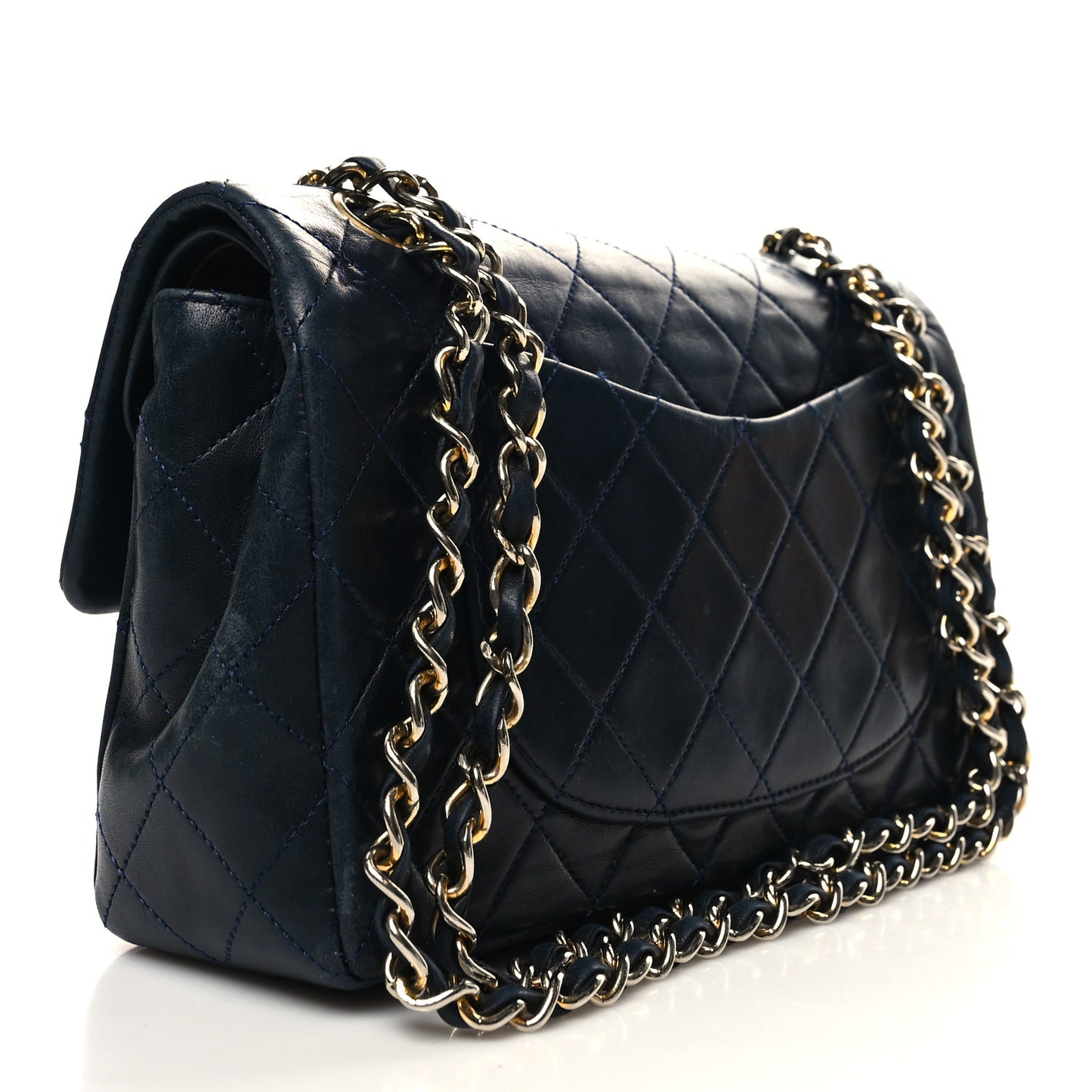 Lambskin Quilted Small Double Flap Navy