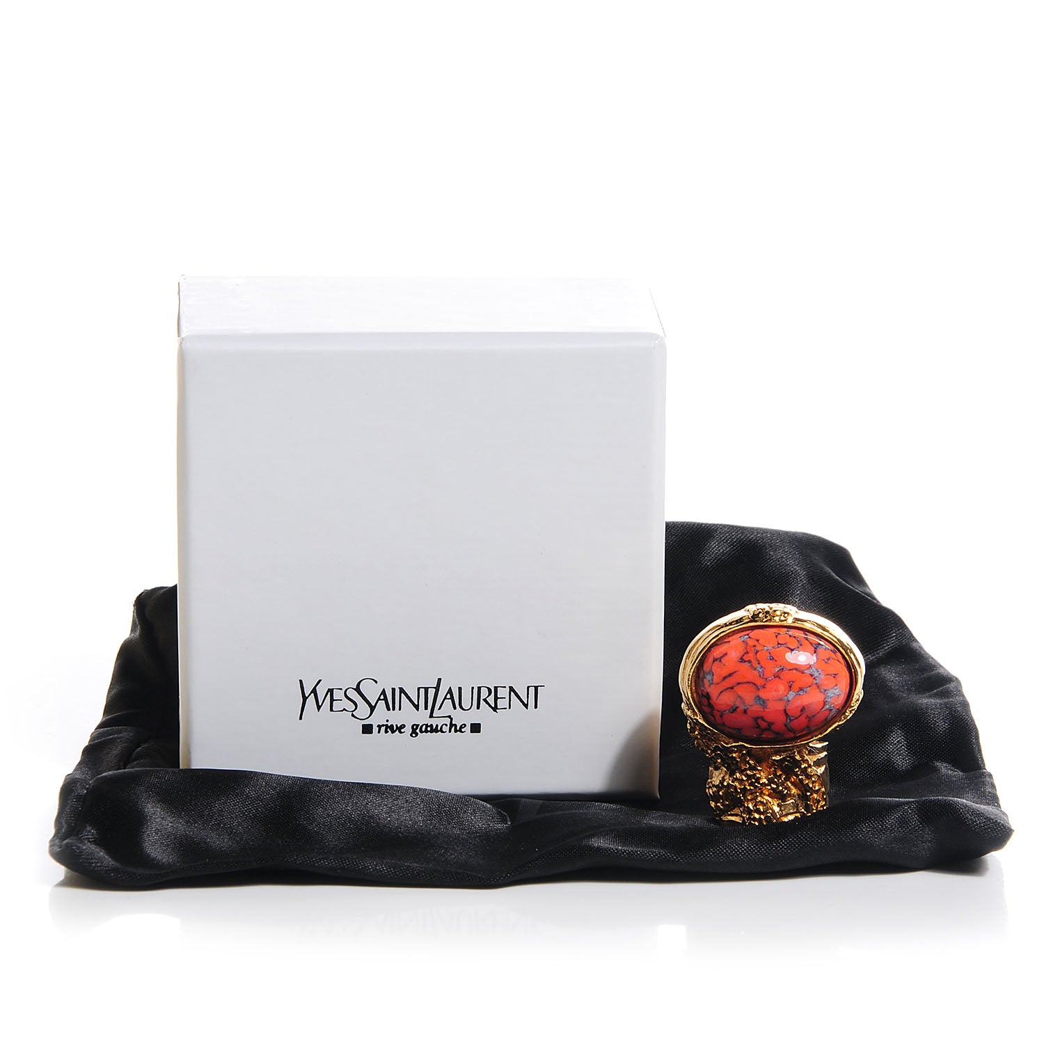 Saint Laurent Glass Cabochon Arty Ovale Ring 6 Gold Coral 3 of 4