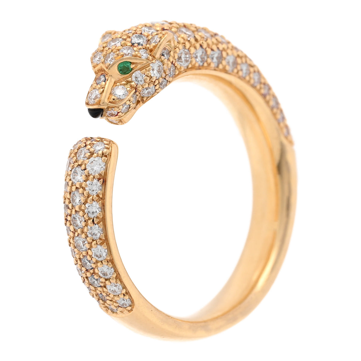Cartier 18K Yellow Gold Diamond Emerald Onyx Panthere De Cartier Band Ring 58 8.25 1 of 6