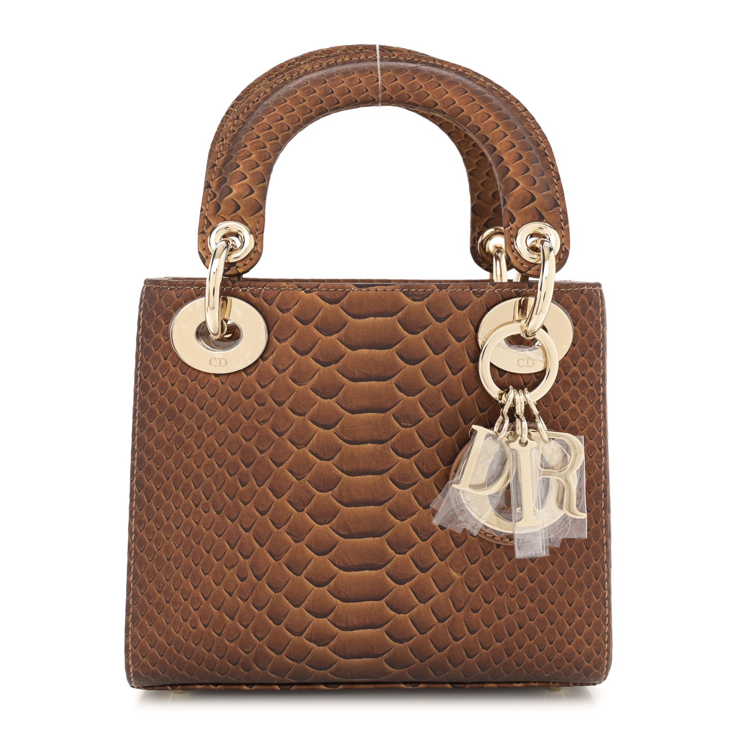 Metallic Snakeskin Mini Lady Dior Brown