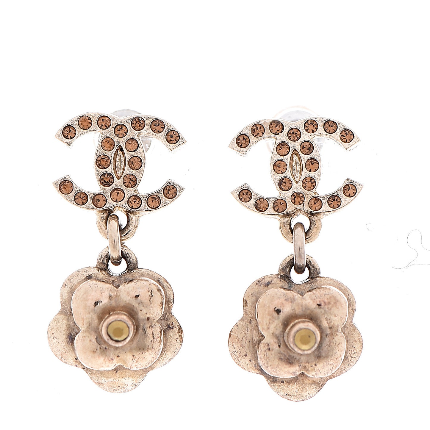 Crystal CC Camellia Drop Earrings Gold