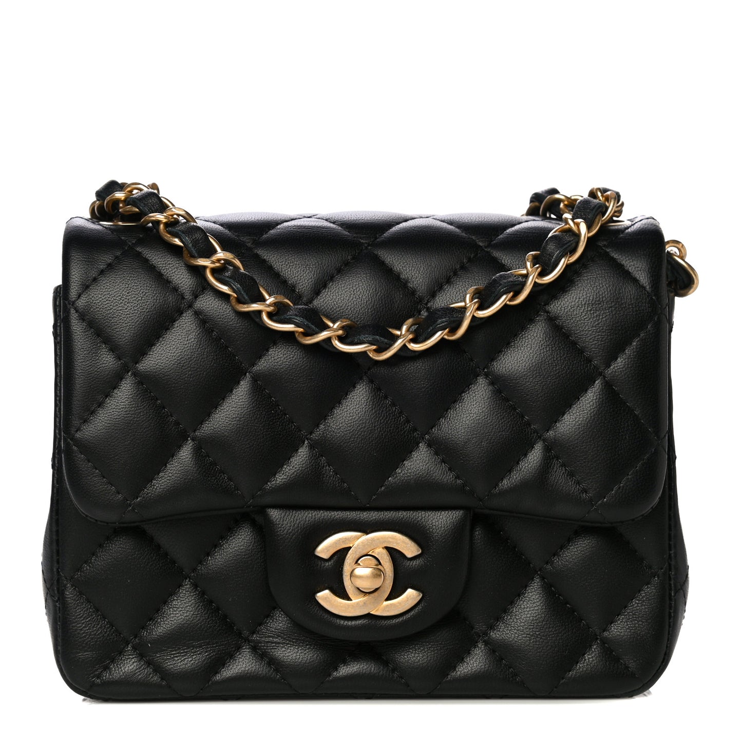 Lambskin Quilted Mini Square Flap Black