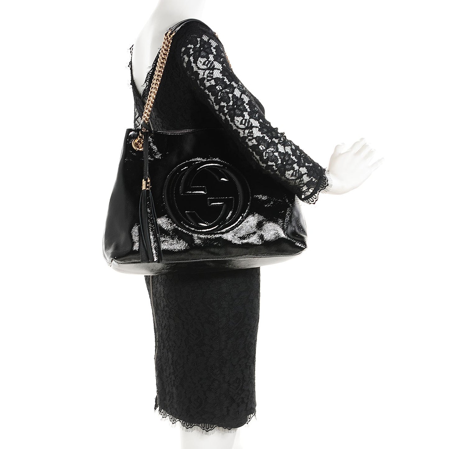 Patent Medium Soho Chain Shoulder Bag Black