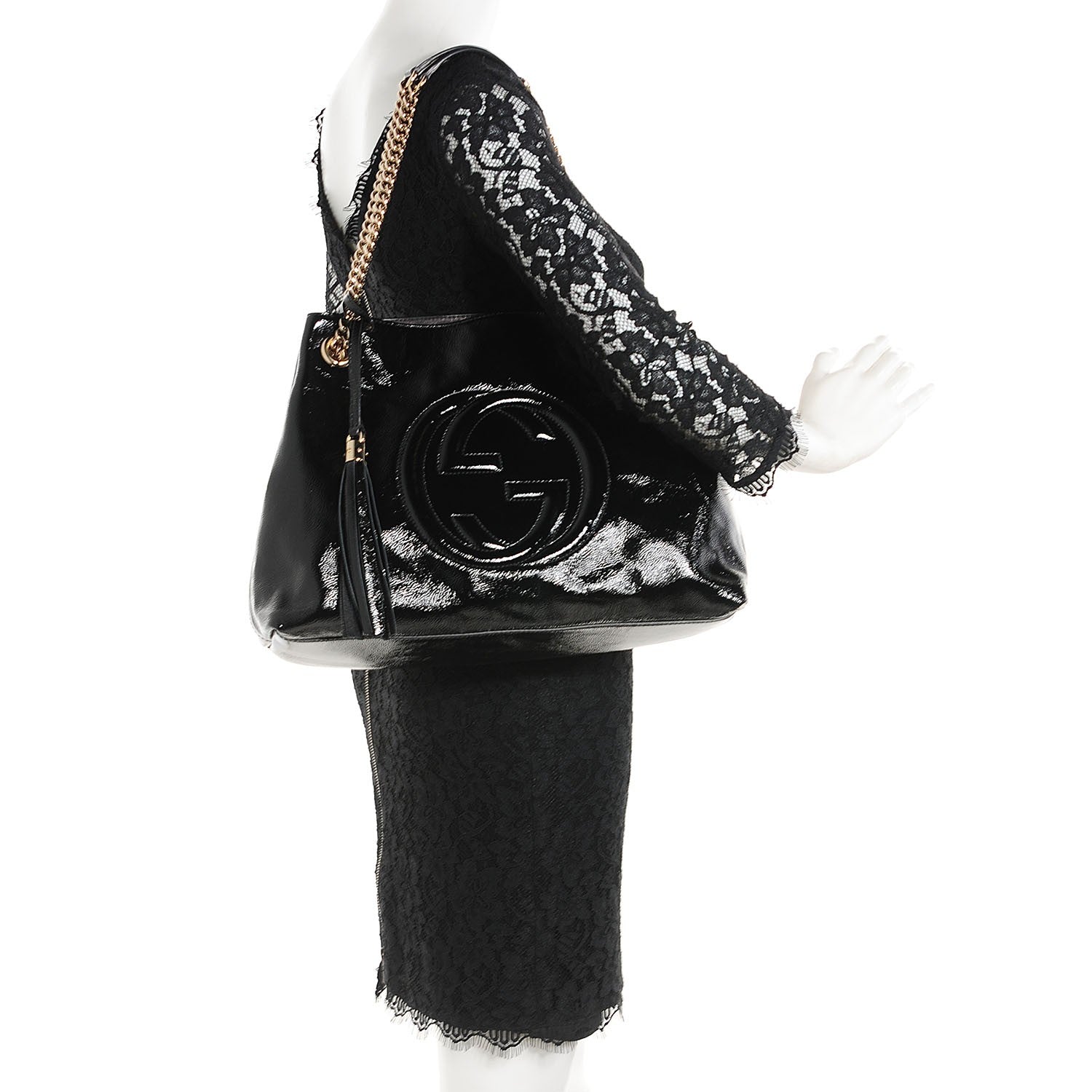 Gucci Patent Medium Soho Chain Shoulder Bag Black 2 of 8