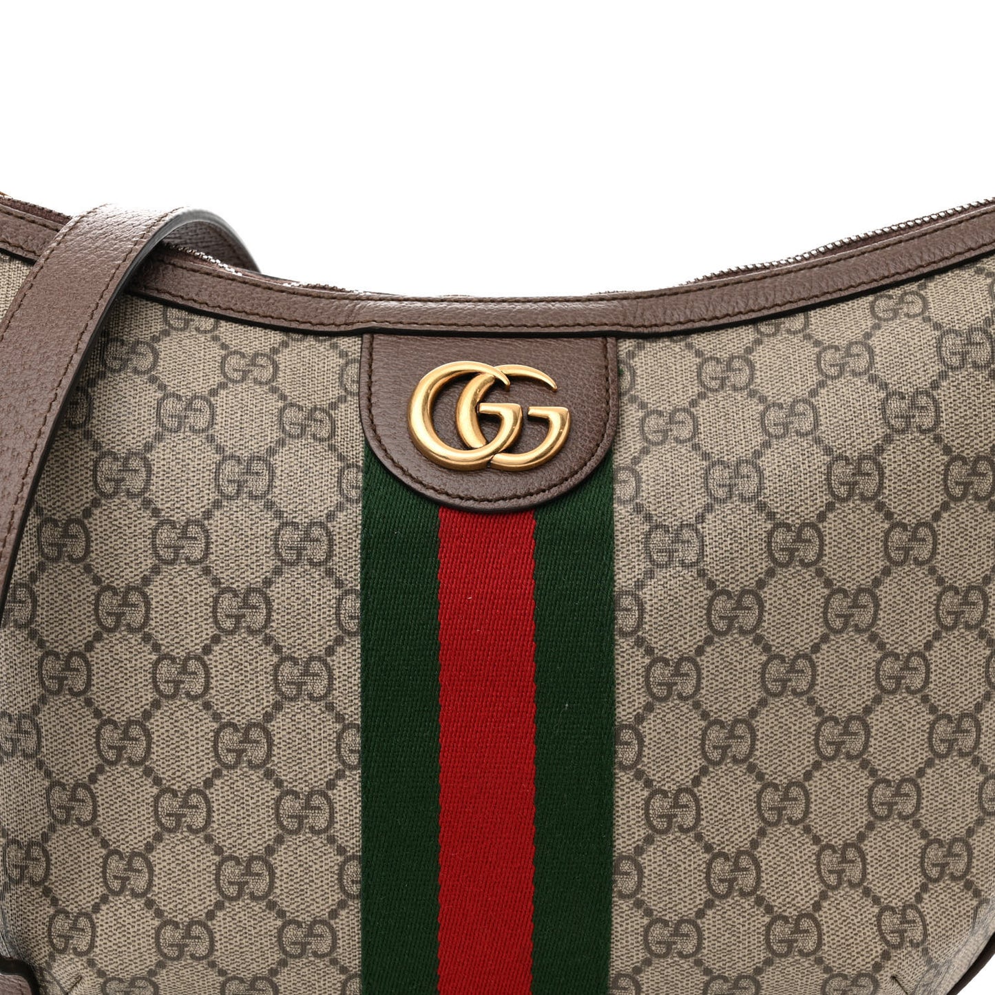 GG Supreme Monogram Web Small Ophidia Half Moon Hobo Brown
