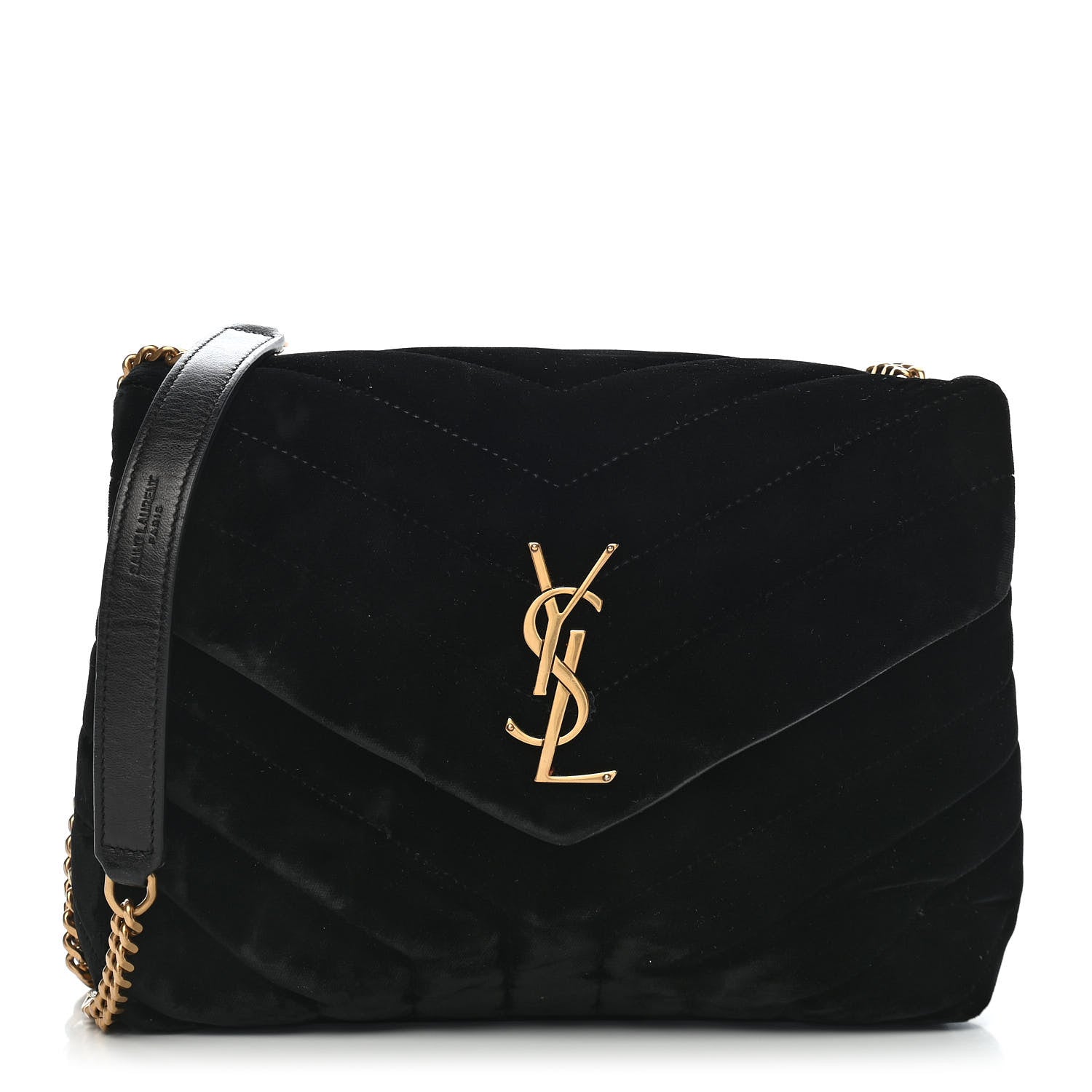 Saint Laurent Velvet Y Quilted Monogram Small Loulou Chain Satchel Black 1 of 9