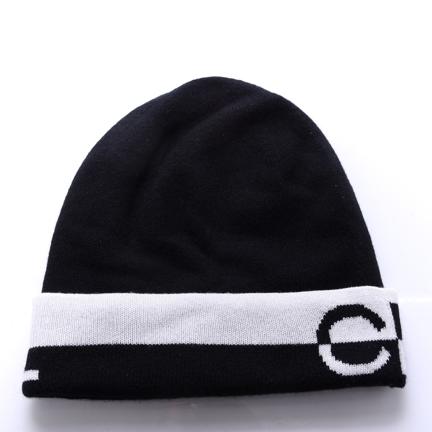 Chanel Cashmere Logo Beanie Hat White Black 2 of 3