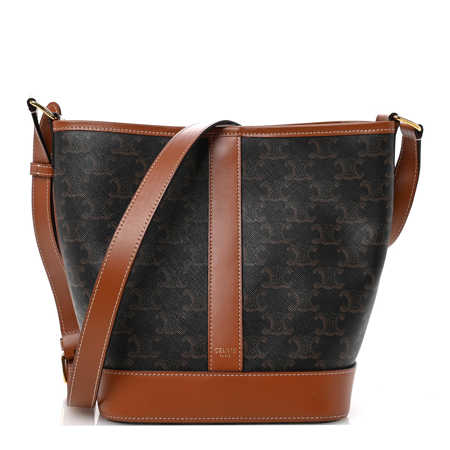 Celine Triomphe Canvas Calfskin Small Bucket Bag Tan 1 of 10