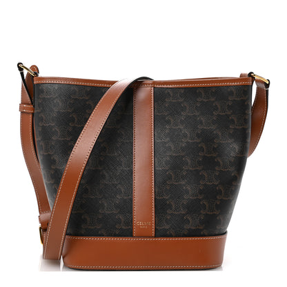 Celine Triomphe Canvas Calfskin Small Bucket Bag Tan 1 of 10
