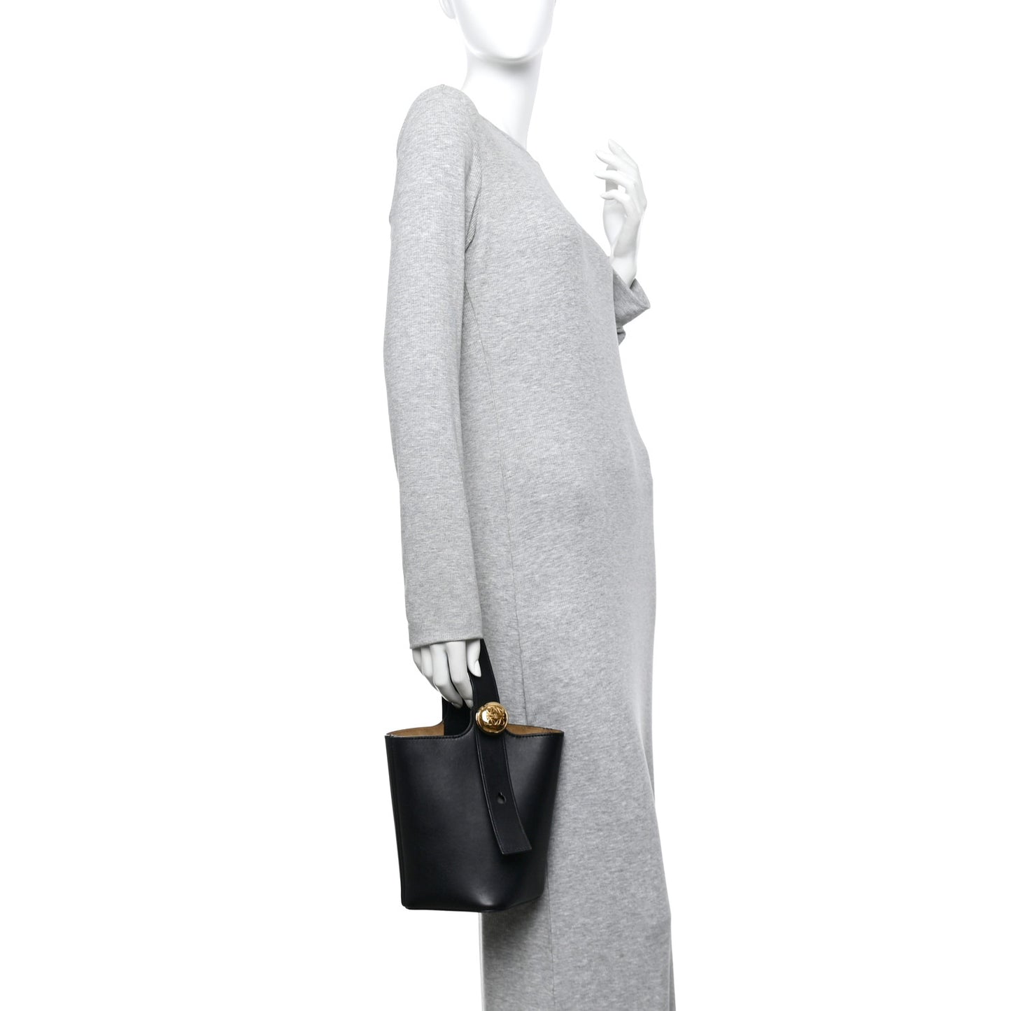 Soft Grained Calfskin Mini Pebble Bucket Bag Black