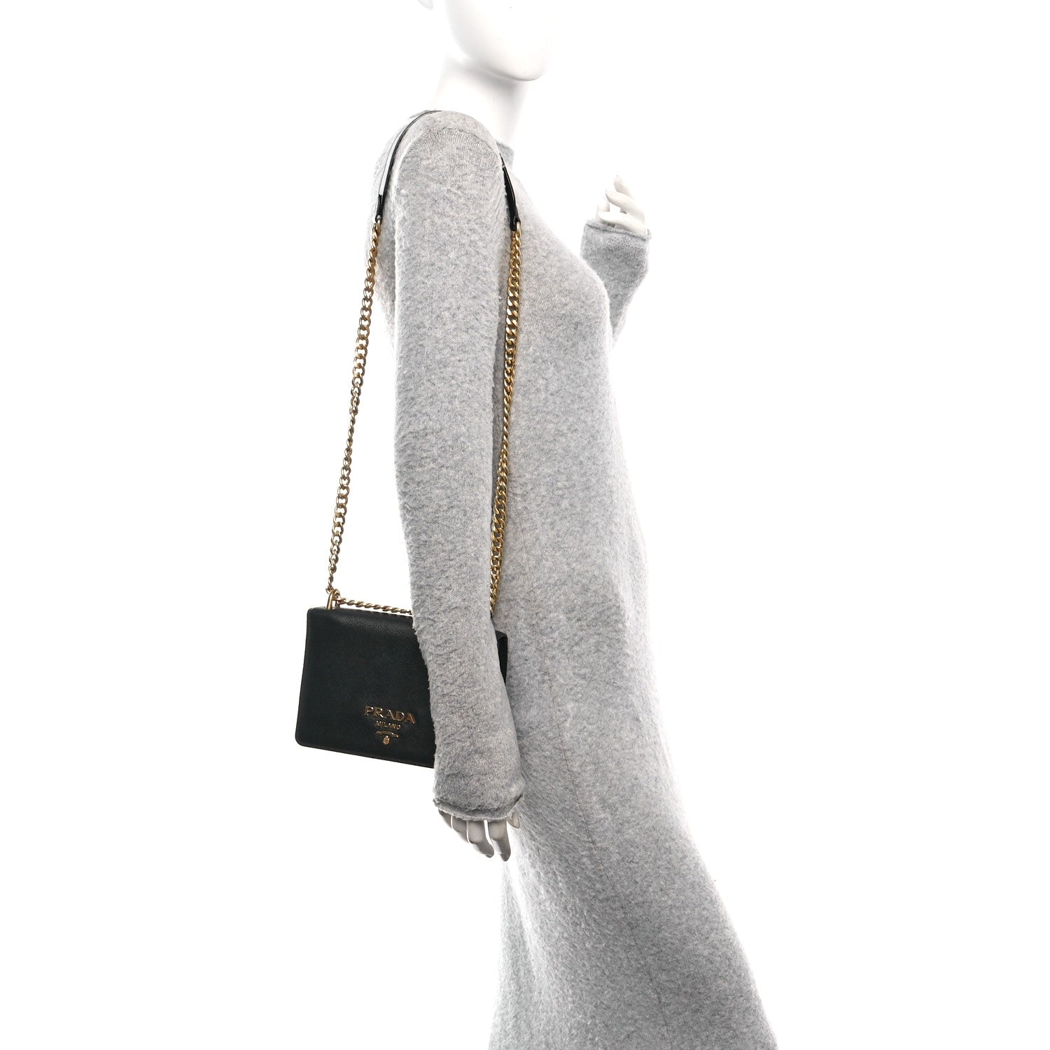 Prada Saffiano Chain Shoulder Bag Black 2 of 9